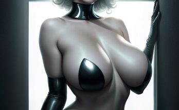 an erotic drawing of a sexy woman in black latex
